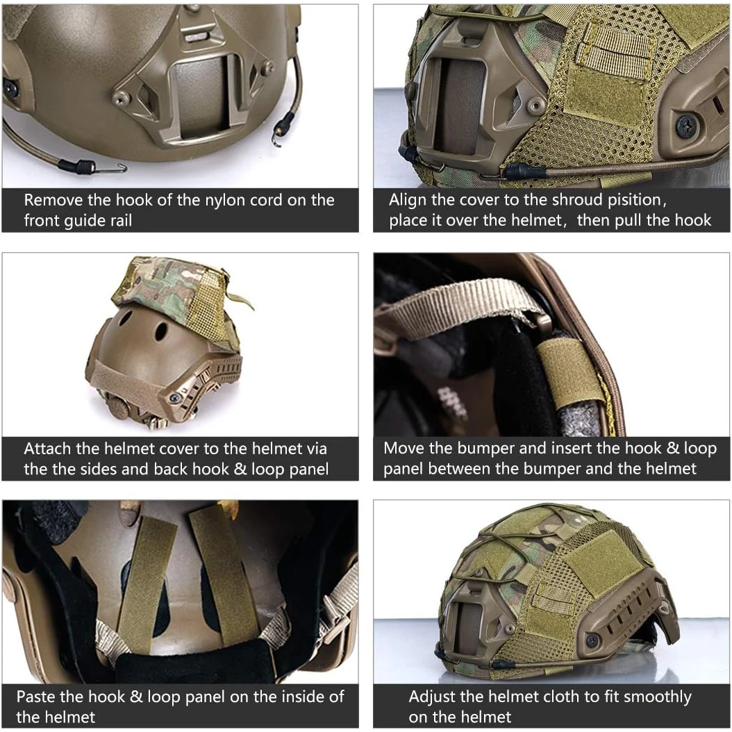 BOOIU Tactical Helmet Cover for MH PJ BJ OPS-Core Fast Helmet Hunting CS Camo Airsoft Paintball Helmet Cover with Elastic Cord