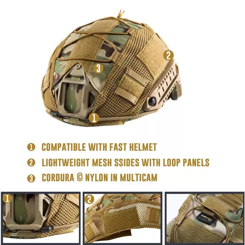 BOOIU Tactical Helmet Cover for MH PJ BJ OPS-Core Fast Helmet Hunting CS Camo Airsoft Paintball Helmet Cover with Elastic Cord