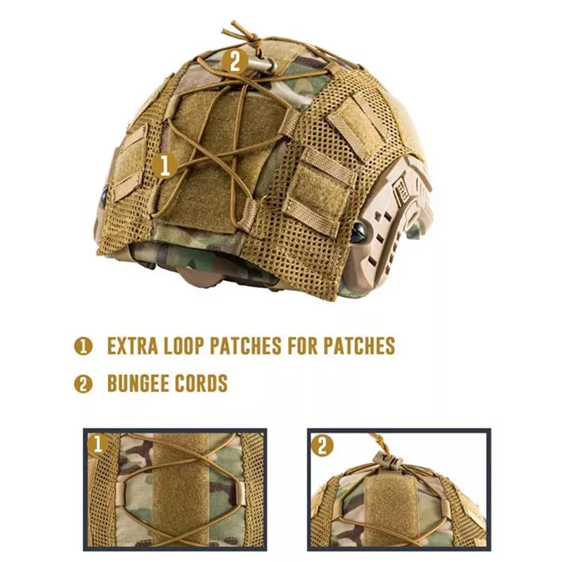 BOOIU Tactical Helmet Cover for MH PJ BJ OPS-Core Fast Helmet Hunting CS Camo Airsoft Paintball Helmet Cover with Elastic Cord