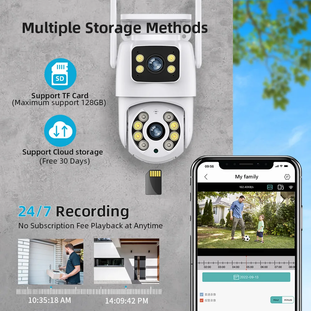Hiseeu 4K 8MP Wifi Surveillance Camera Dual Lens 4X Digital Zoom AI Human Detect ONVIF Wireless Outdoor Security PTZ IP Cameras