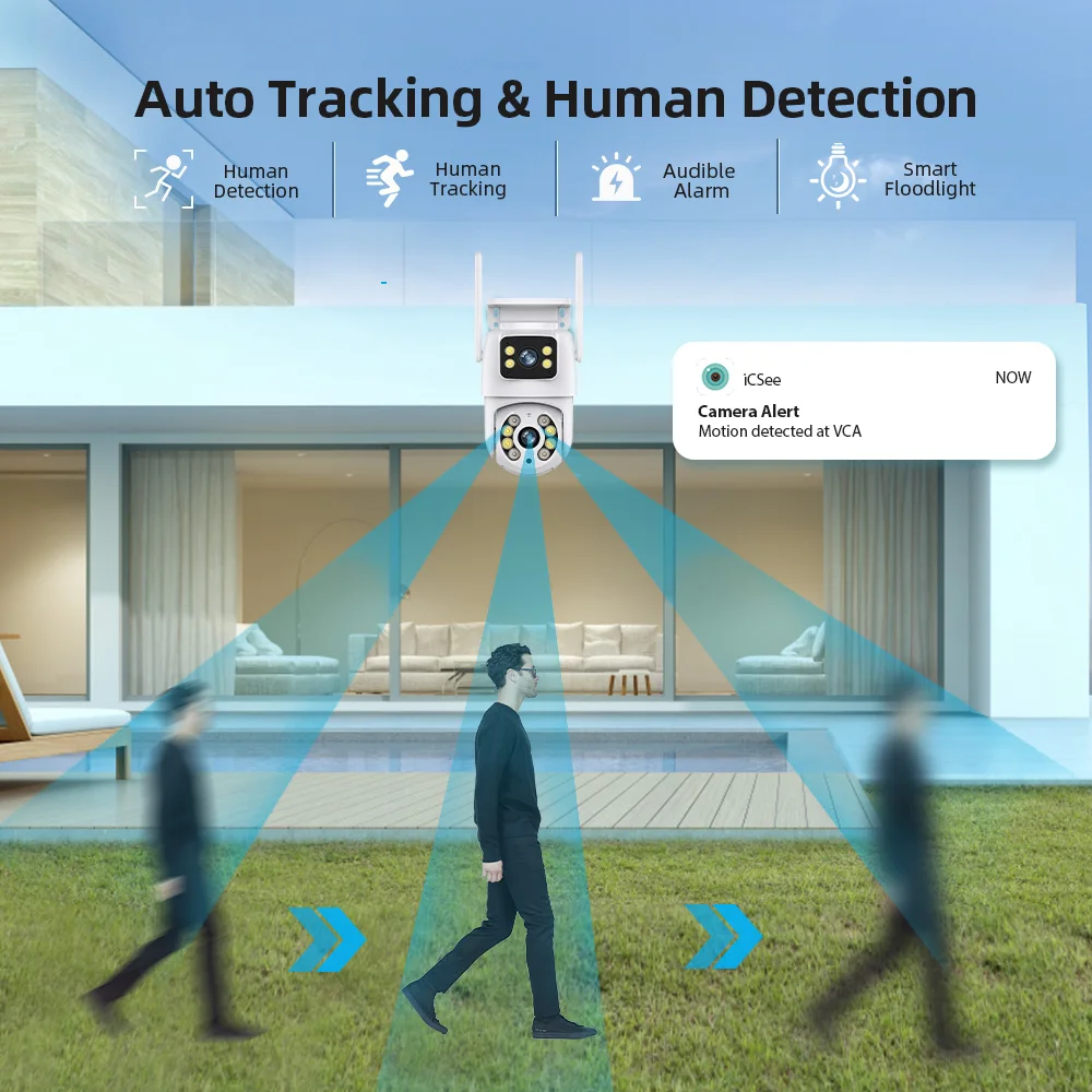 Hiseeu 4K 8MP Wifi Surveillance Camera Dual Lens 4X Digital Zoom AI Human Detect ONVIF Wireless Outdoor Security PTZ IP Cameras