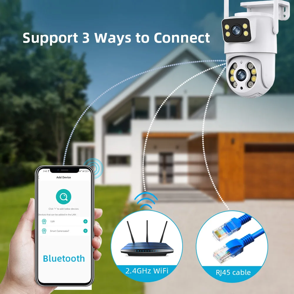 Hiseeu 4K 8MP Wifi Surveillance Camera Dual Lens 4X Digital Zoom AI Human Detect ONVIF Wireless Outdoor Security PTZ IP Cameras