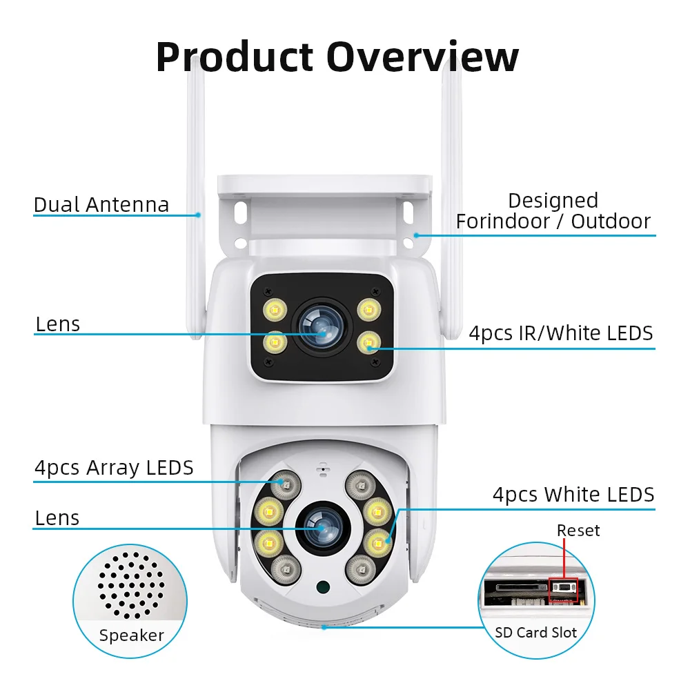 Hiseeu 4K 8MP Wifi Surveillance Camera Dual Lens 4X Digital Zoom AI Human Detect ONVIF Wireless Outdoor Security PTZ IP Cameras
