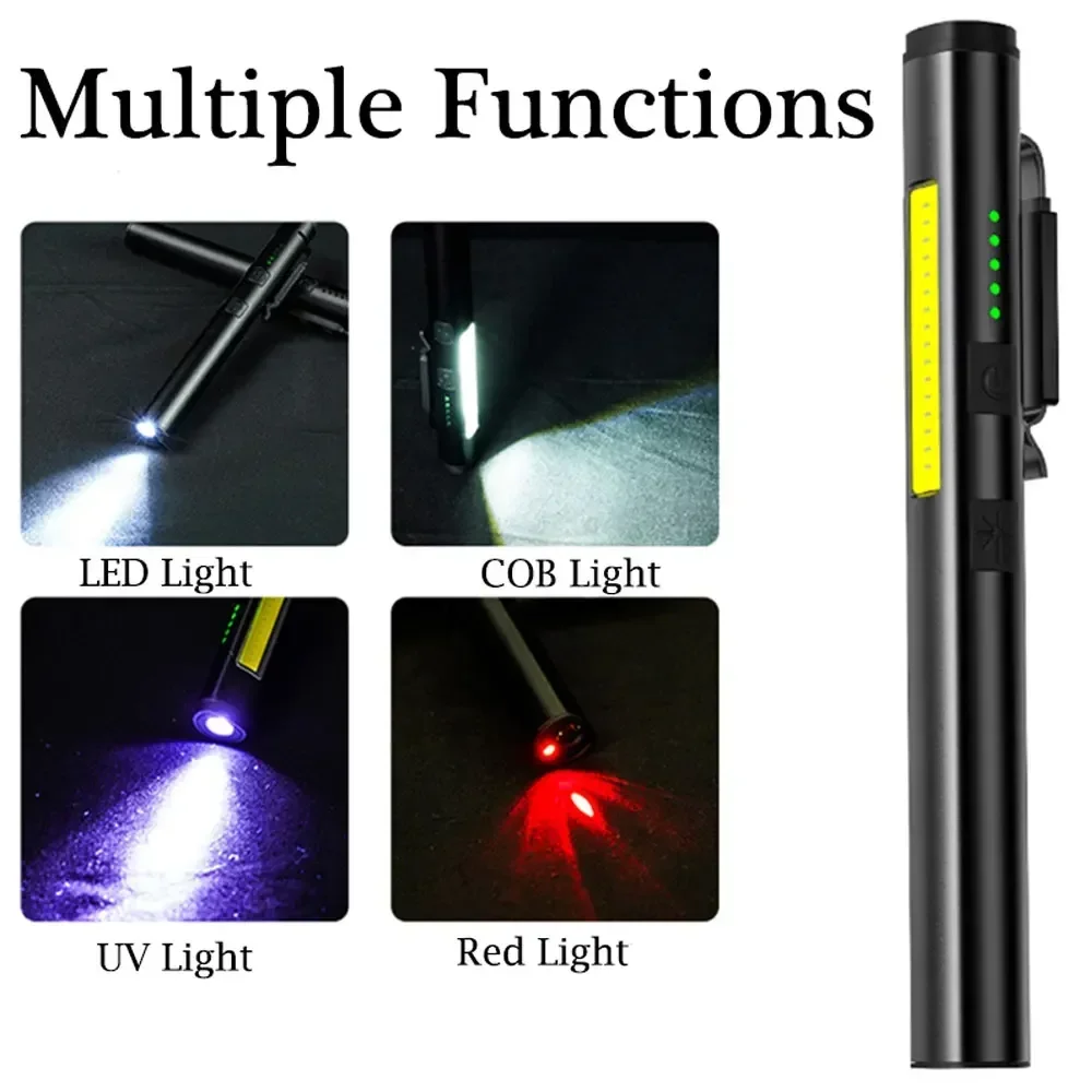 KDULIT 4 in 1 Multifunctional LED Pen Flashlight Built in 800mah Battery USB Rechargeable with Magnetism Work Repair Lantern