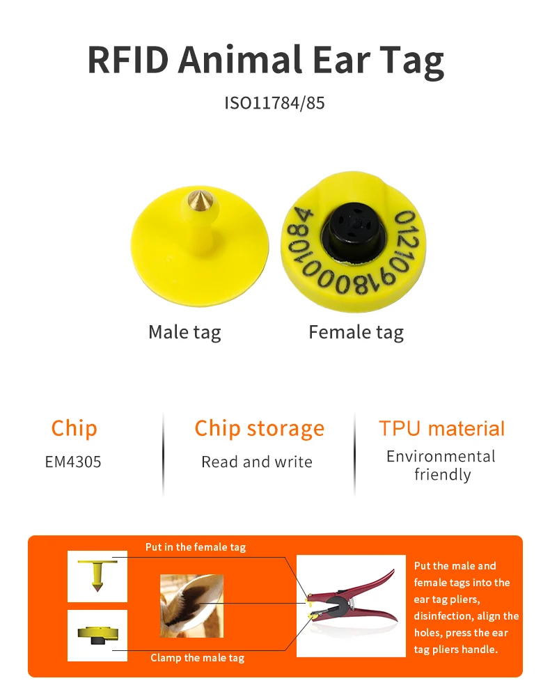 10pcs Pig Ear Tag 30mm Size Livestock Management UHF / LF RFID 860~960Mhz/ 134.2Khz Animal Ear Tags for Pig Farm