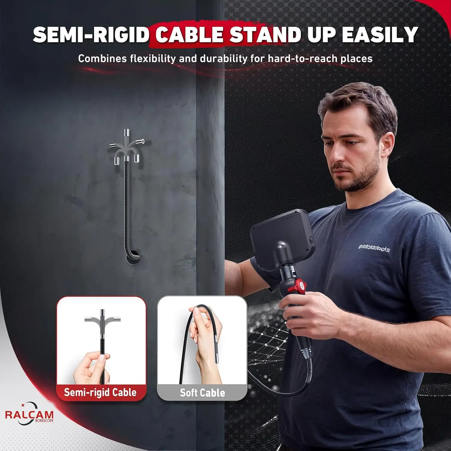 Ralcam Articulating Borescope - Endoscope 6.2mm Inspection Camera Cameras with 6 LED, IP67 Waterproof Semi Rigid Cable
