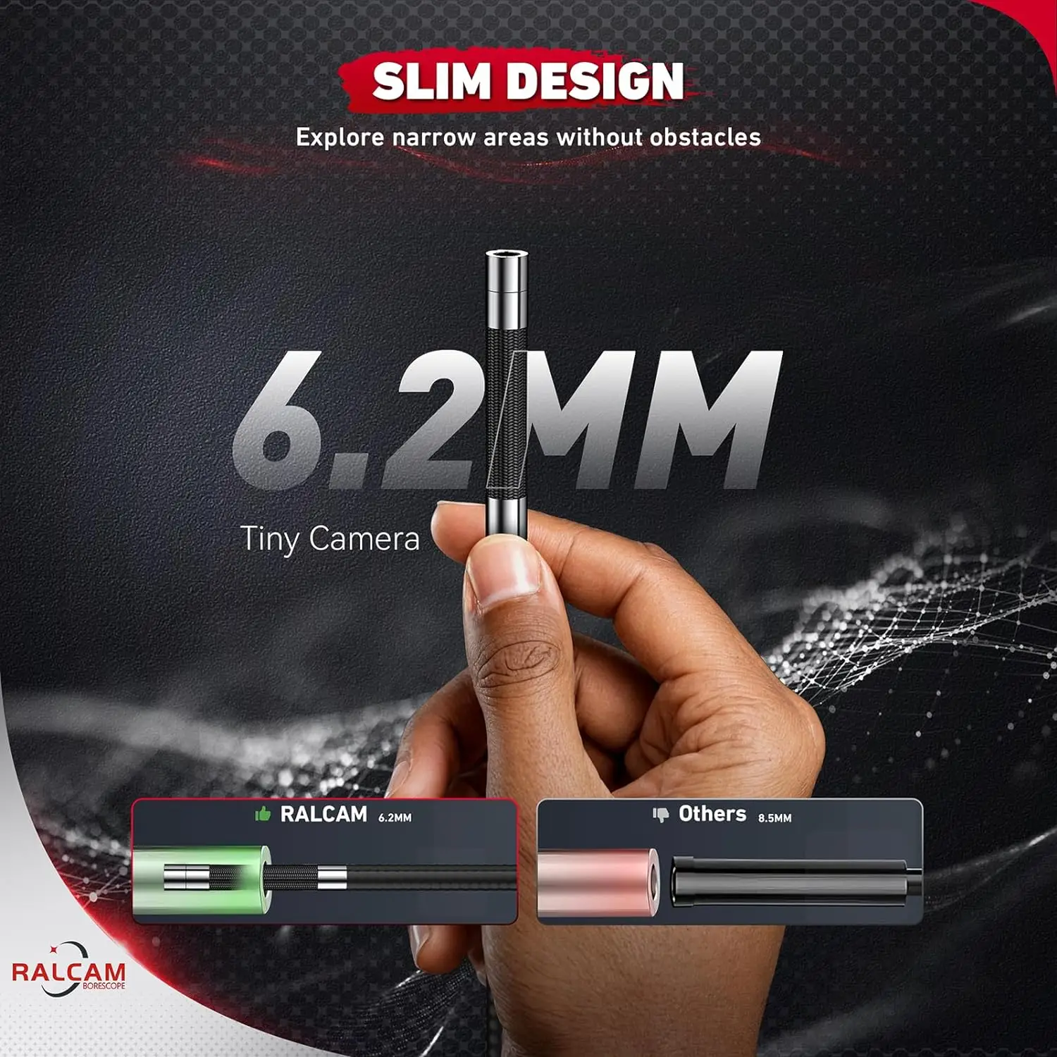 Ralcam Articulating Borescope - Endoscope 6.2mm Inspection Camera Cameras with 6 LED, IP67 Waterproof Semi Rigid Cable