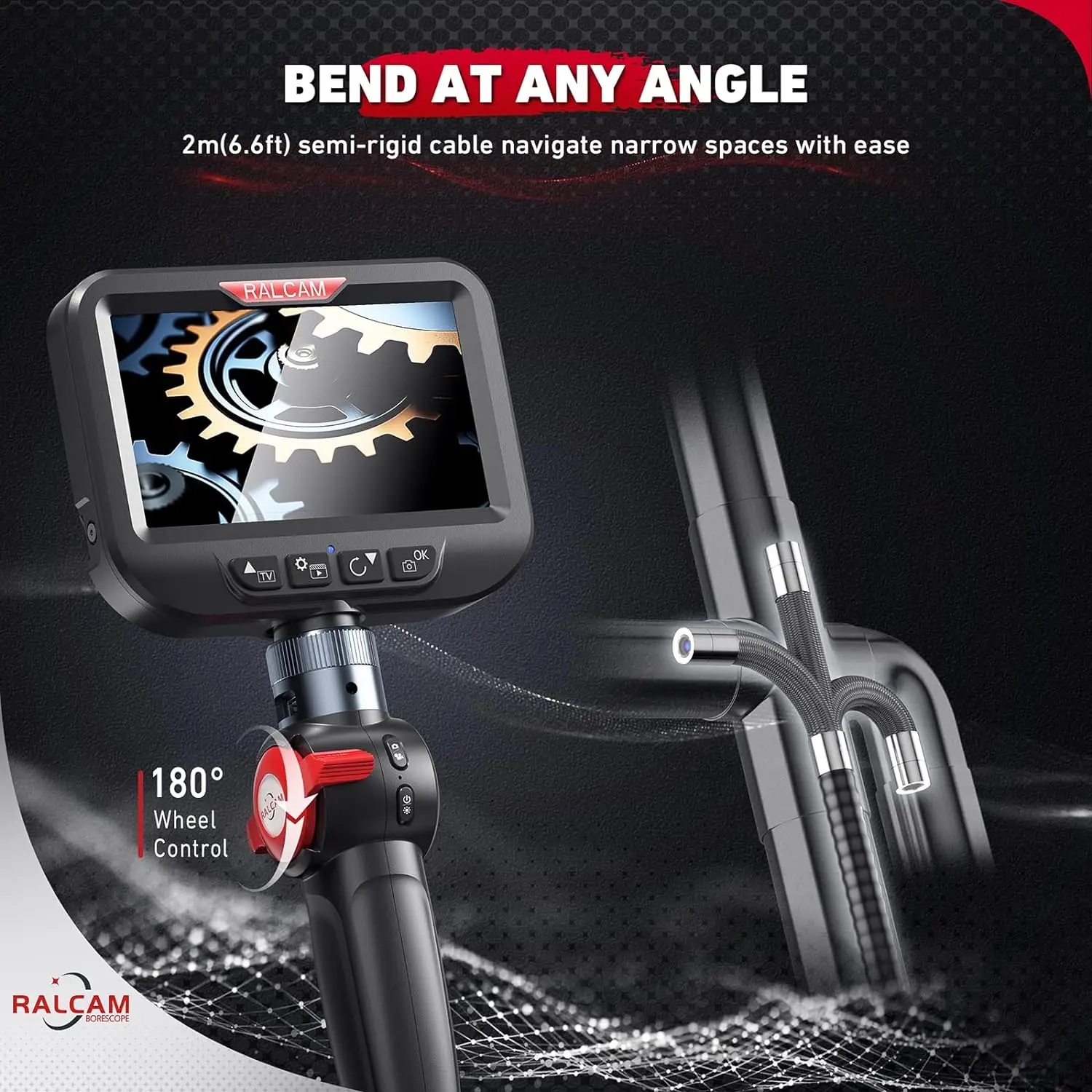 Ralcam Articulating Borescope - Endoscope 6.2mm Inspection Camera Cameras with 6 LED, IP67 Waterproof Semi Rigid Cable
