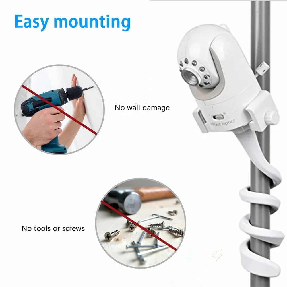 Universal Baby Monitor Holder Longer White Flexible Silicon Baby Camera Stand, Ideal IP Camera Mount Hole-Free Crib Cradle Rod
