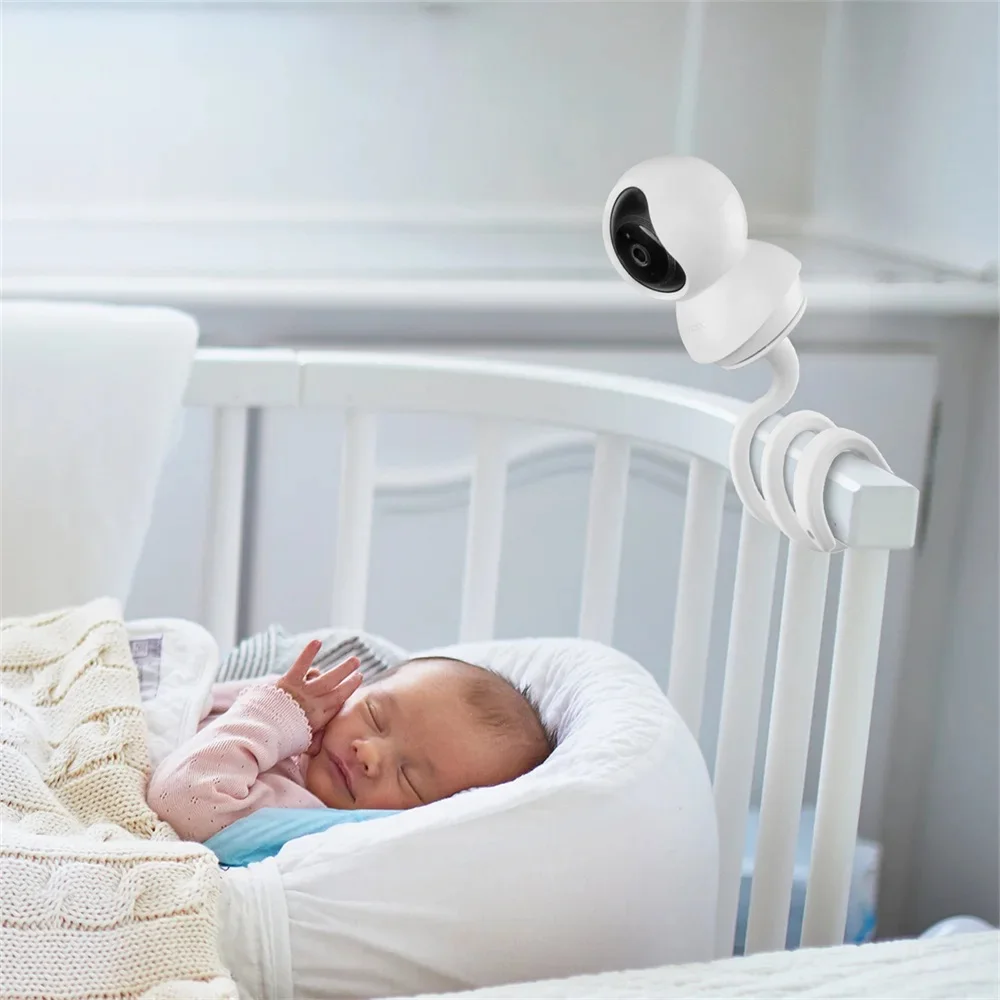 Universal Baby Monitor Holder Longer White Flexible Silicon Baby Camera Stand, Ideal IP Camera Mount Hole-Free Crib Cradle Rod