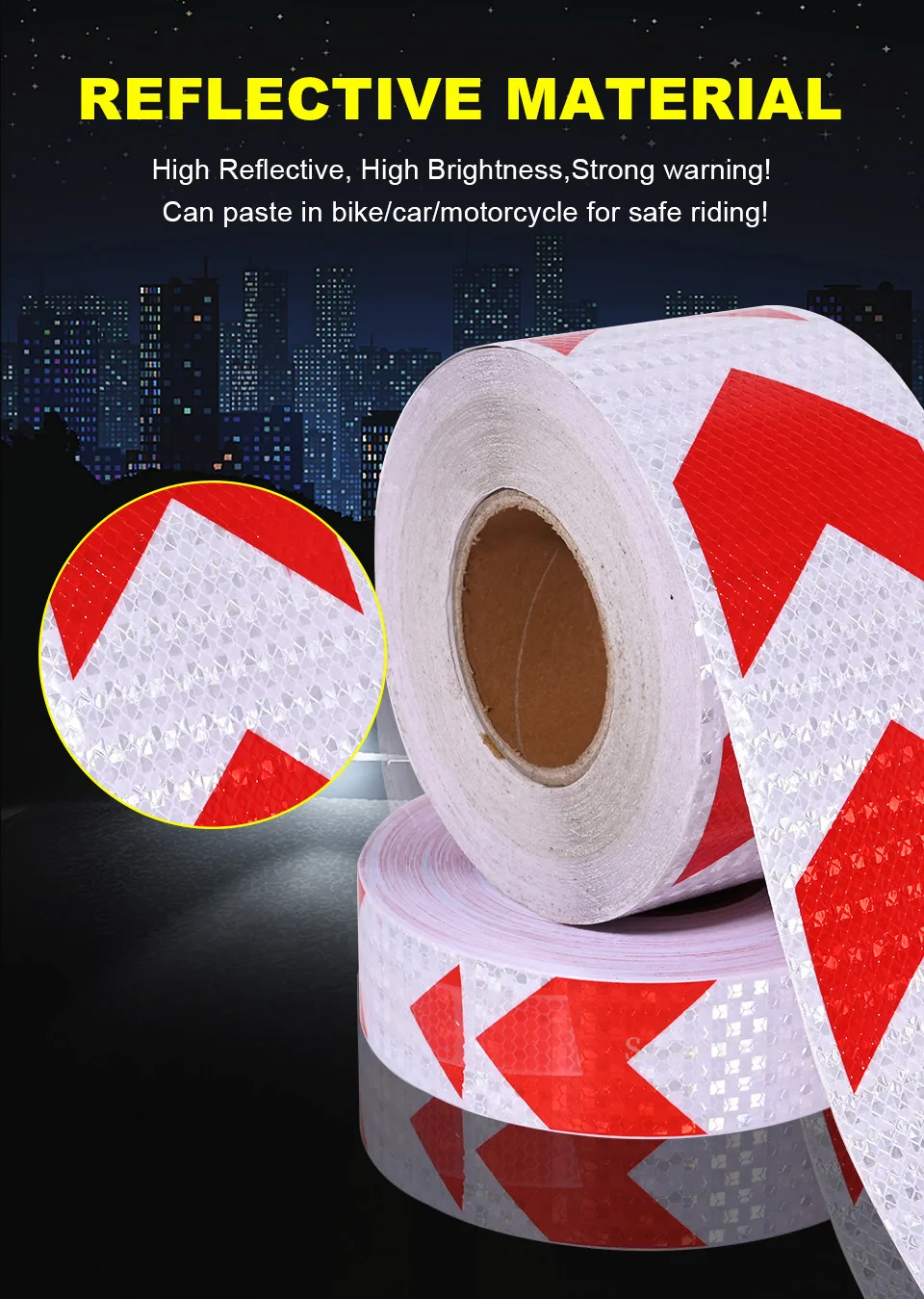 4Inch Arrow Reflective Tapes Conspicuity Waterproof Safety Caution Reflectors Warning Stickers DIY 1Meters For Car Truck Vehicle