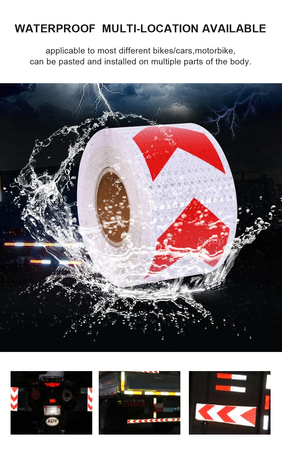 4Inch Arrow Reflective Tapes Conspicuity Waterproof Safety Caution Reflectors Warning Stickers DIY 1Meters For Car Truck Vehicle