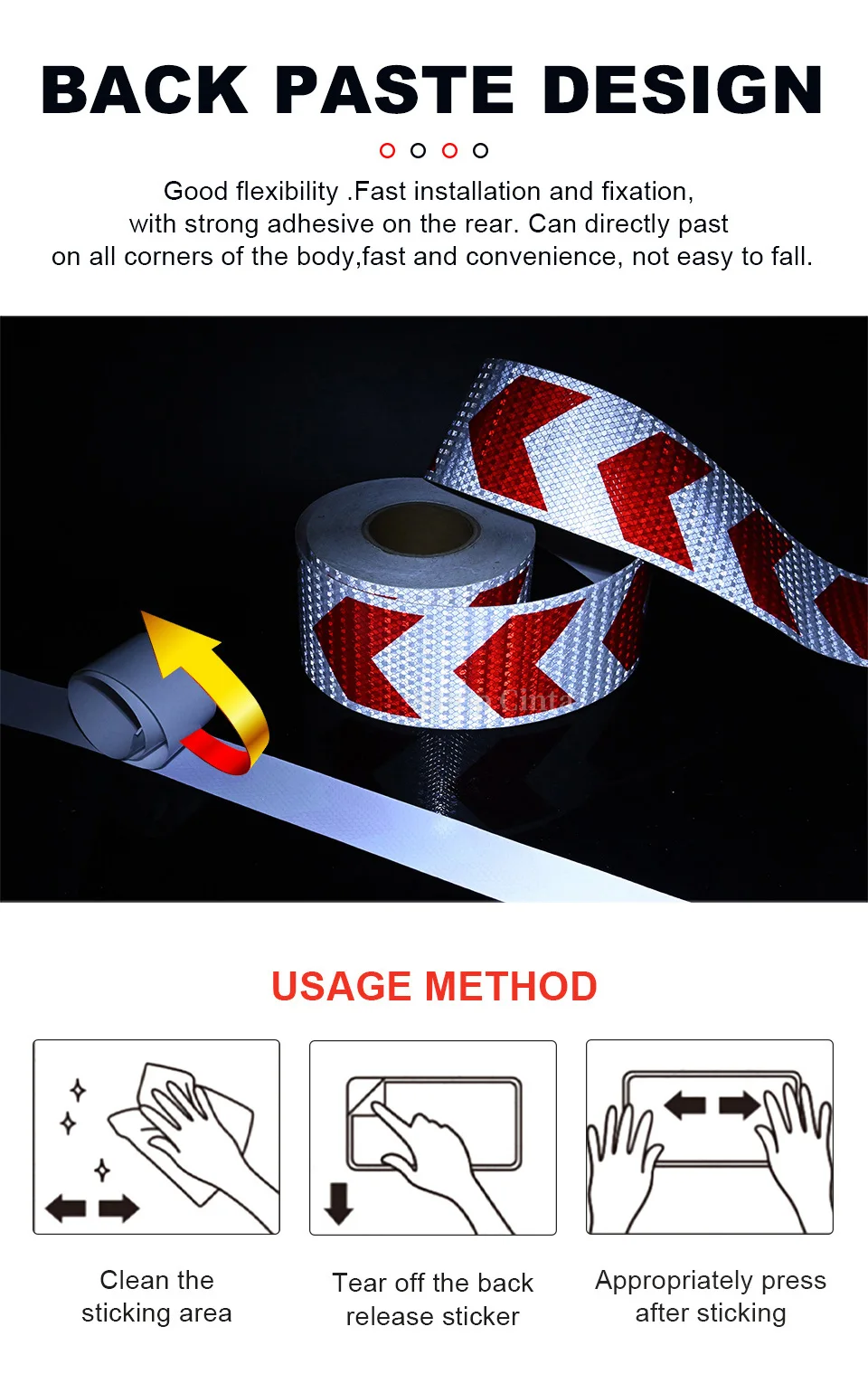 4Inch Arrow Reflective Tapes Conspicuity Waterproof Safety Caution Reflectors Warning Stickers DIY 1Meters For Car Truck Vehicle