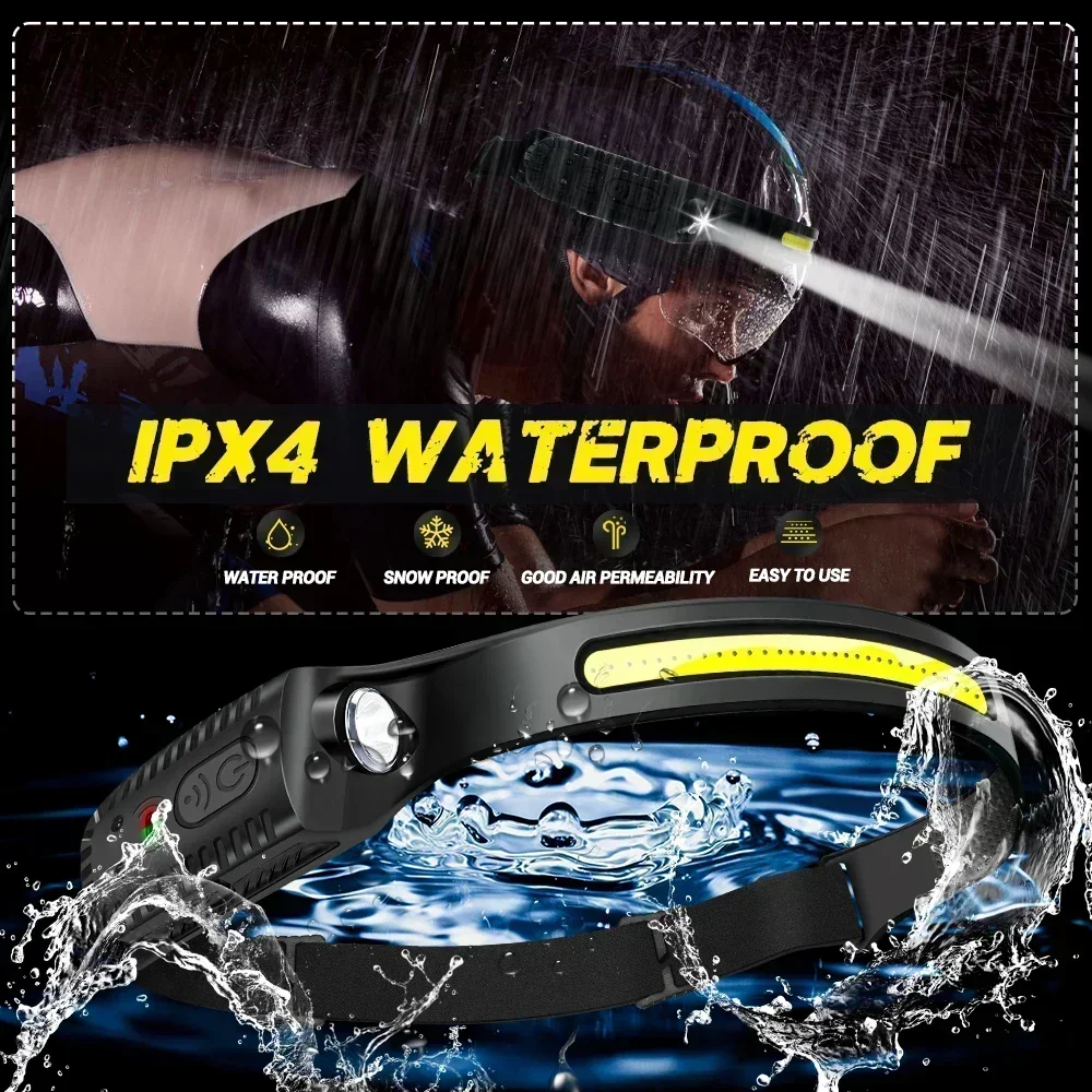 USB Rechargeable Induction LED Headlamp Built in Battery 5 Modes Head Flashlight Outdoor Camping Fishing Searching Lantern