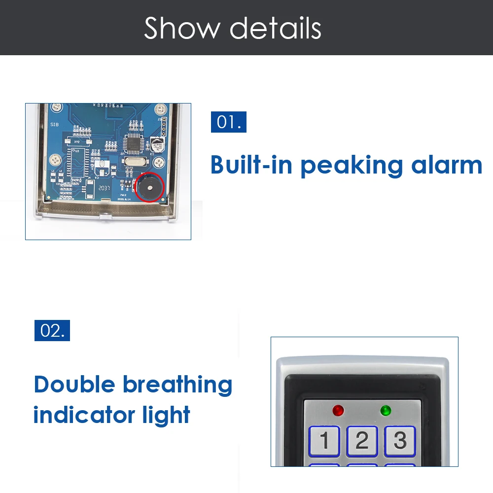 RFID Metal Access Control EM Card Reader Keypad 2000 User 125KHz Card Reader Keypad Key Fobs Standalone Door Access Controller