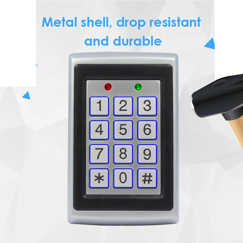 RFID Metal Access Control EM Card Reader Keypad 2000 User 125KHz Card Reader Keypad Key Fobs Standalone Door Access Controller