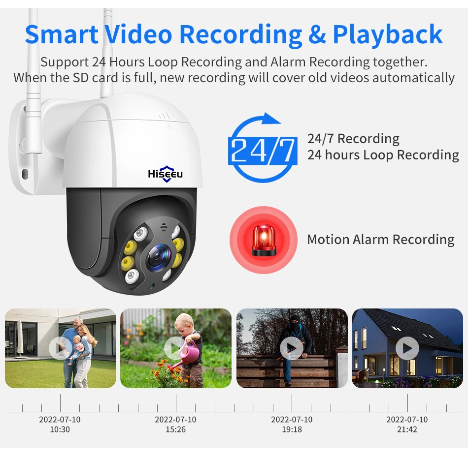 Hiseeu 8MP 4K PTZ Wifi Camera 5x Digital Zoom Ai Human Detect Auto Tracking ONVIF Wireless Outdoor Surveillance Camera ICSee App