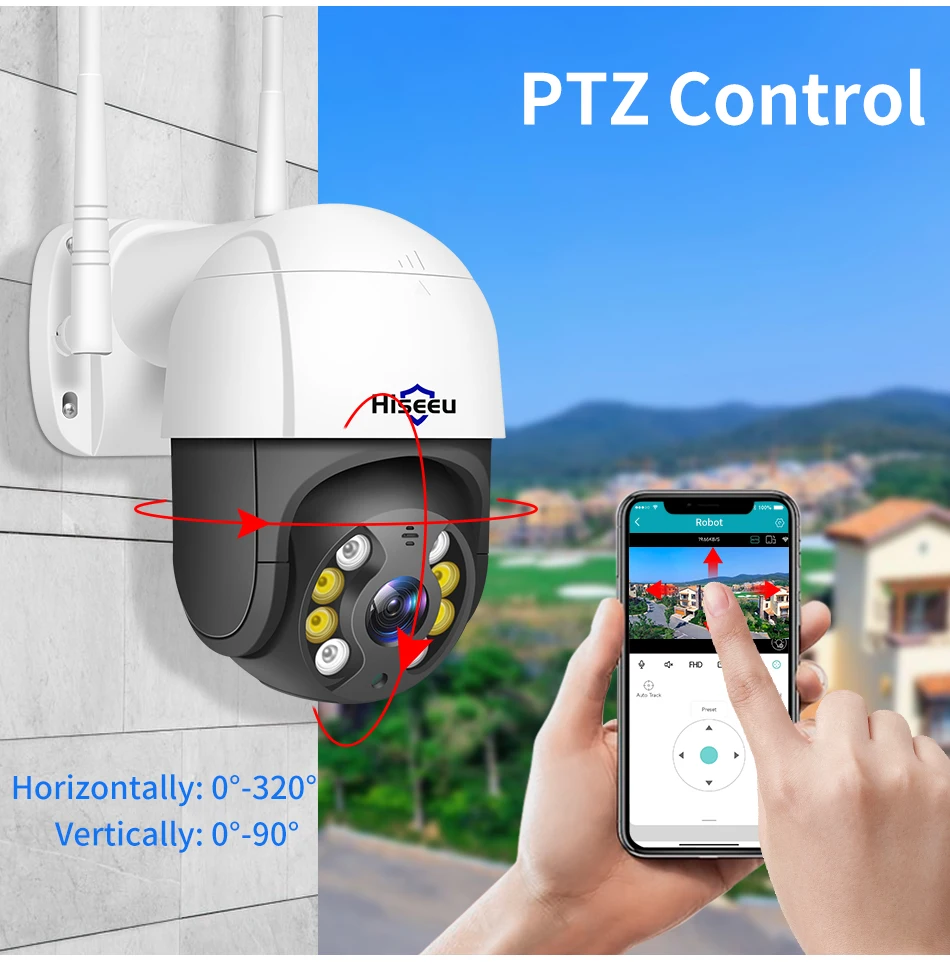Hiseeu 8MP 4K PTZ Wifi Camera 5x Digital Zoom Ai Human Detect Auto Tracking ONVIF Wireless Outdoor Surveillance Camera ICSee App