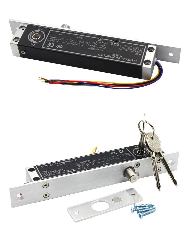 12VDC Electric Lock Alloy Magnetic Deadbolt Time Delay Fail Secure Mortise Drop Bolt Lock Electronic Door Lock with Key Cylinder