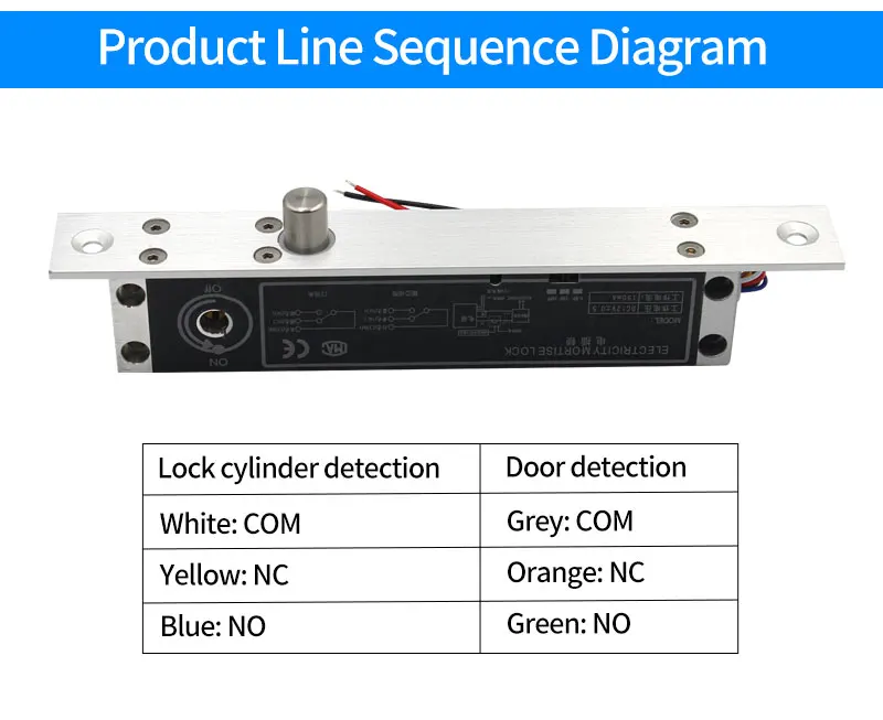12VDC Electric Lock Alloy Magnetic Deadbolt Time Delay Fail Secure Mortise Drop Bolt Lock Electronic Door Lock with Key Cylinder