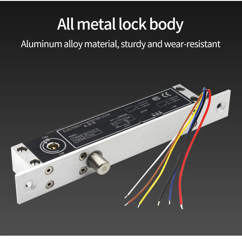 12VDC Electric Lock Alloy Magnetic Deadbolt Time Delay Fail Secure Mortise Drop Bolt Lock Electronic Door Lock with Key Cylinder