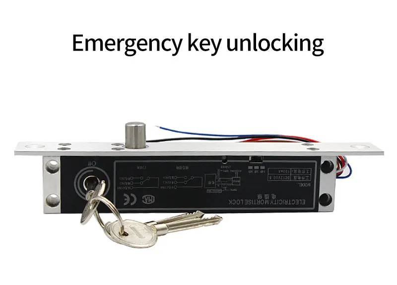 12VDC Electric Lock Alloy Magnetic Deadbolt Time Delay Fail Secure Mortise Drop Bolt Lock Electronic Door Lock with Key Cylinder
