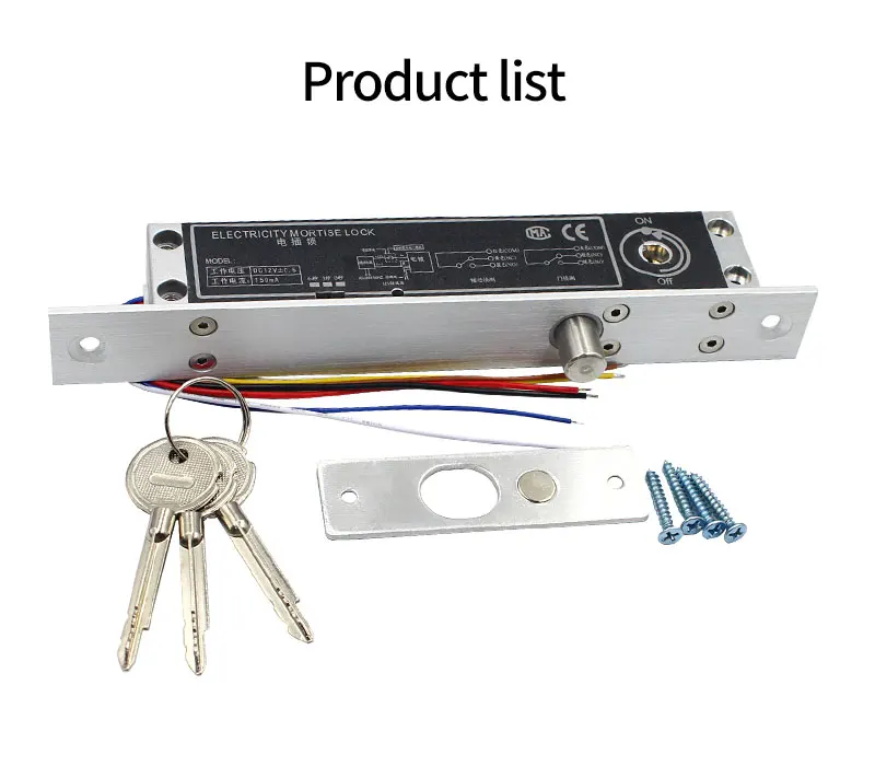 12VDC Electric Lock Alloy Magnetic Deadbolt Time Delay Fail Secure Mortise Drop Bolt Lock Electronic Door Lock with Key Cylinder