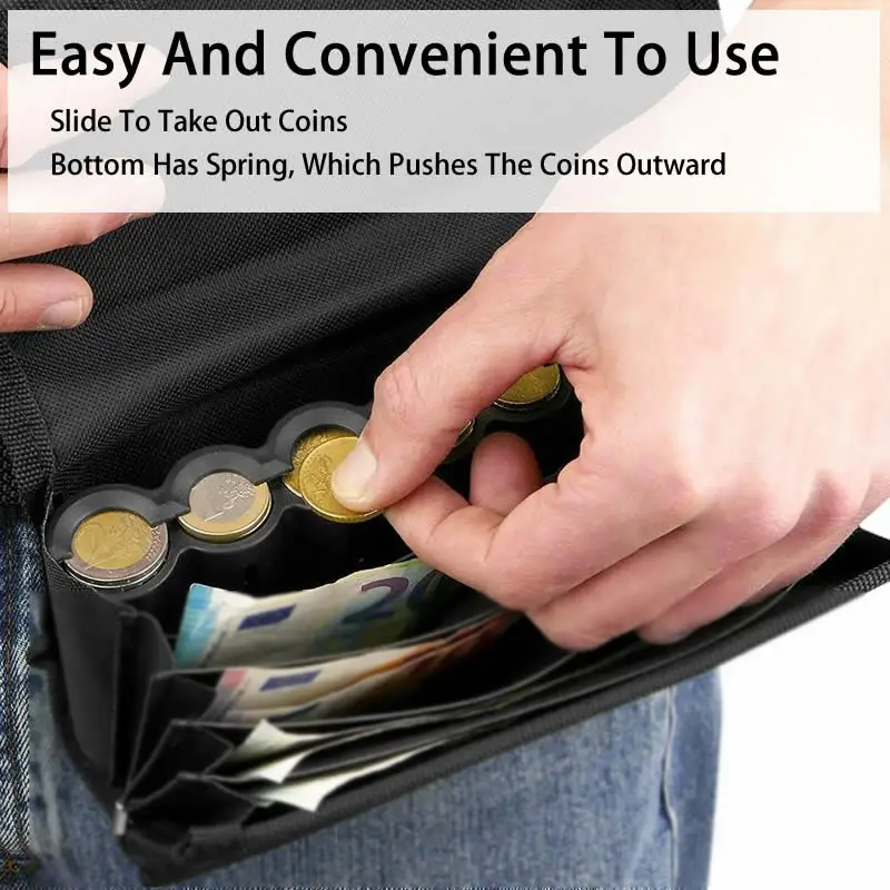 Black 8 Slots Euro Coin Dispenser Coin Holder Sorter Collector With Spring Waiter Cashier Driver Small Change Storage Safe Box