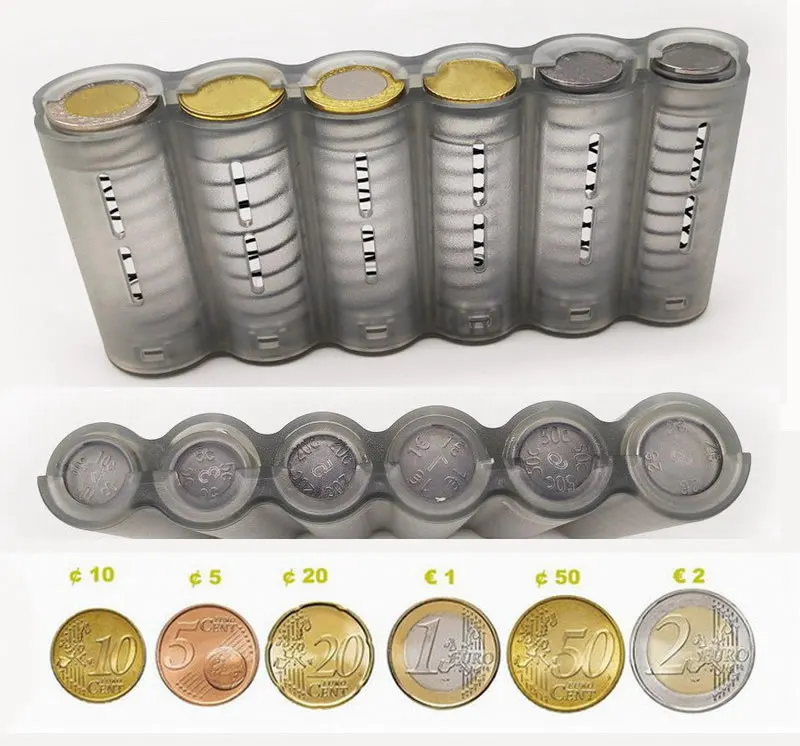 Black 8 Slots Euro Coin Dispenser Coin Holder Sorter Collector With Spring Waiter Cashier Driver Small Change Storage Safe Box