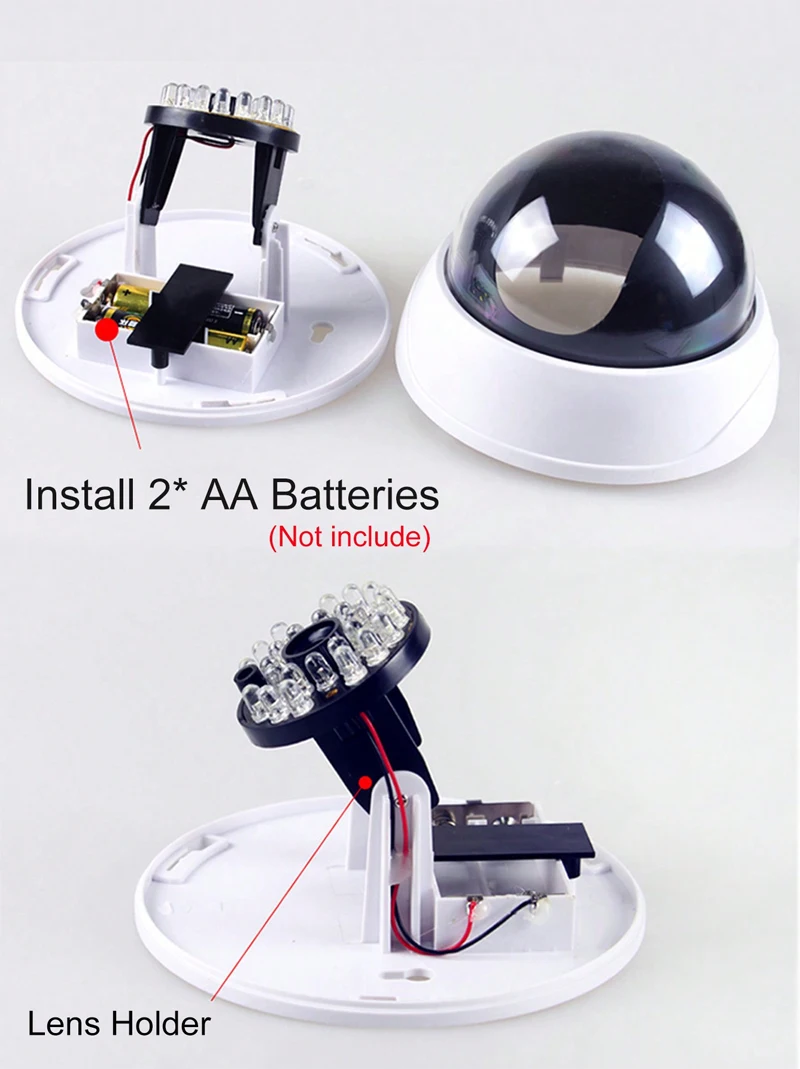 1PC Dummy Fake Camera with LED Red Light, Battery Operated, No Wiring Required, Indoor Outdoor Fake Dome Security Camera