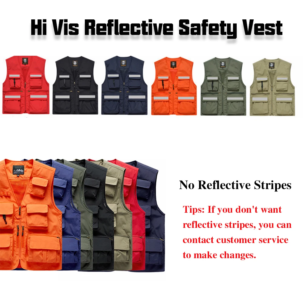 Hi Vis Workwear Safety Vest with Multi Pocket Emergency Rescue Volunteers Communication Safety Jacket Outdoor Work Clothing