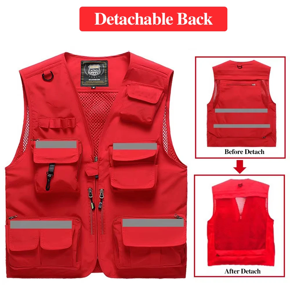 Hi Vis Workwear Safety Vest with Multi Pocket Emergency Rescue Volunteers Communication Safety Jacket Outdoor Work Clothing