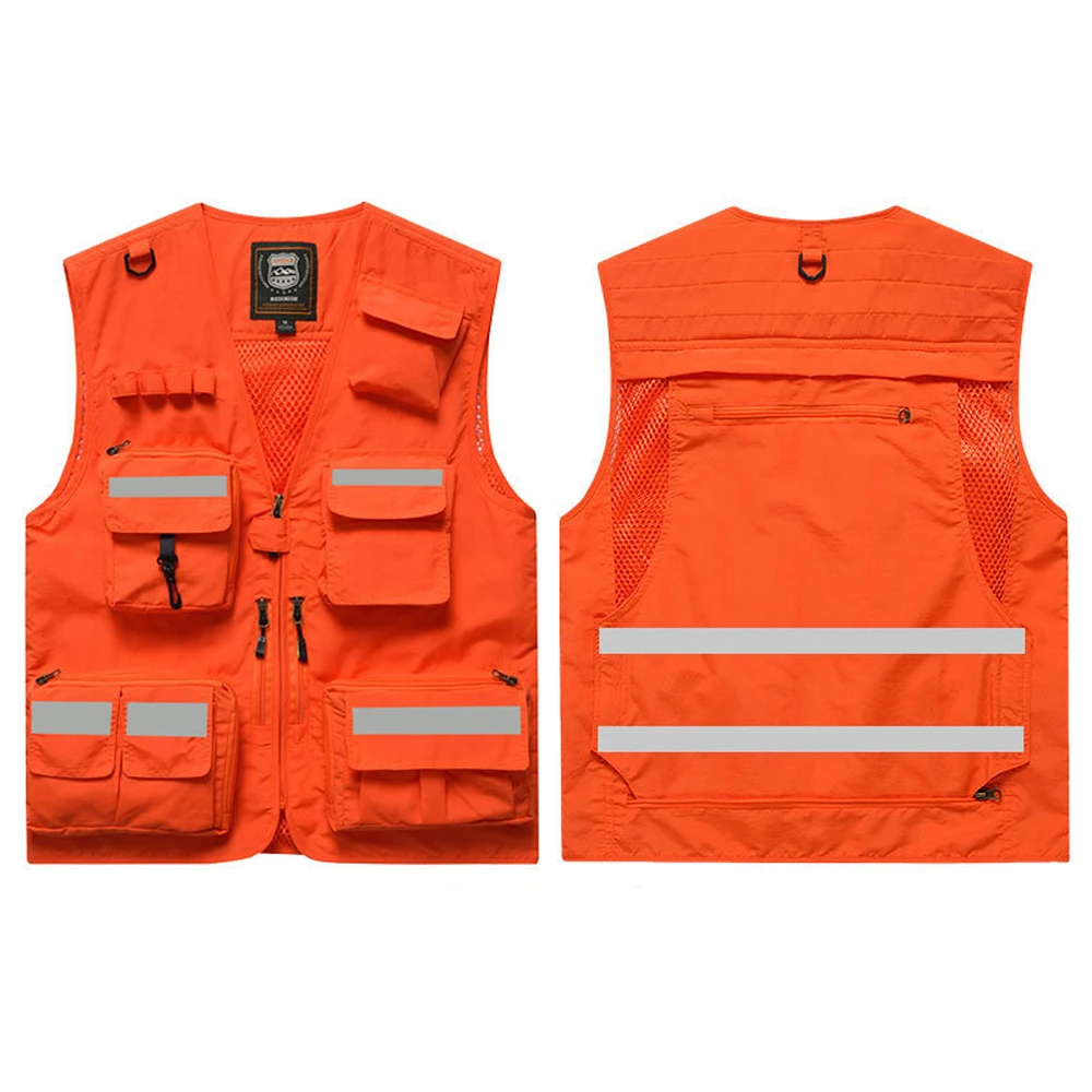 Hi Vis Workwear Safety Vest with Multi Pocket Emergency Rescue Volunteers Communication Safety Jacket Outdoor Work Clothing