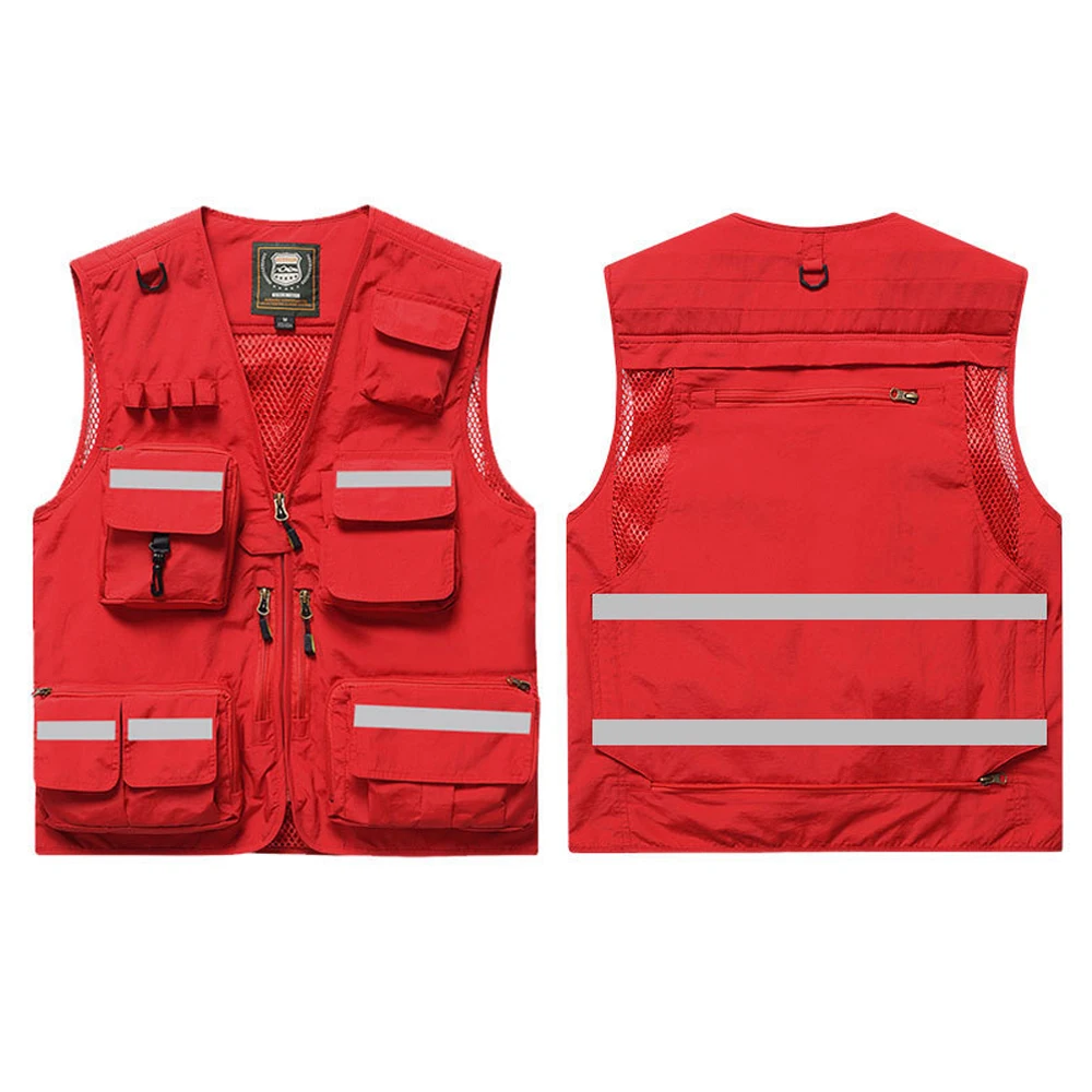 Hi Vis Workwear Safety Vest with Multi Pocket Emergency Rescue Volunteers Communication Safety Jacket Outdoor Work Clothing