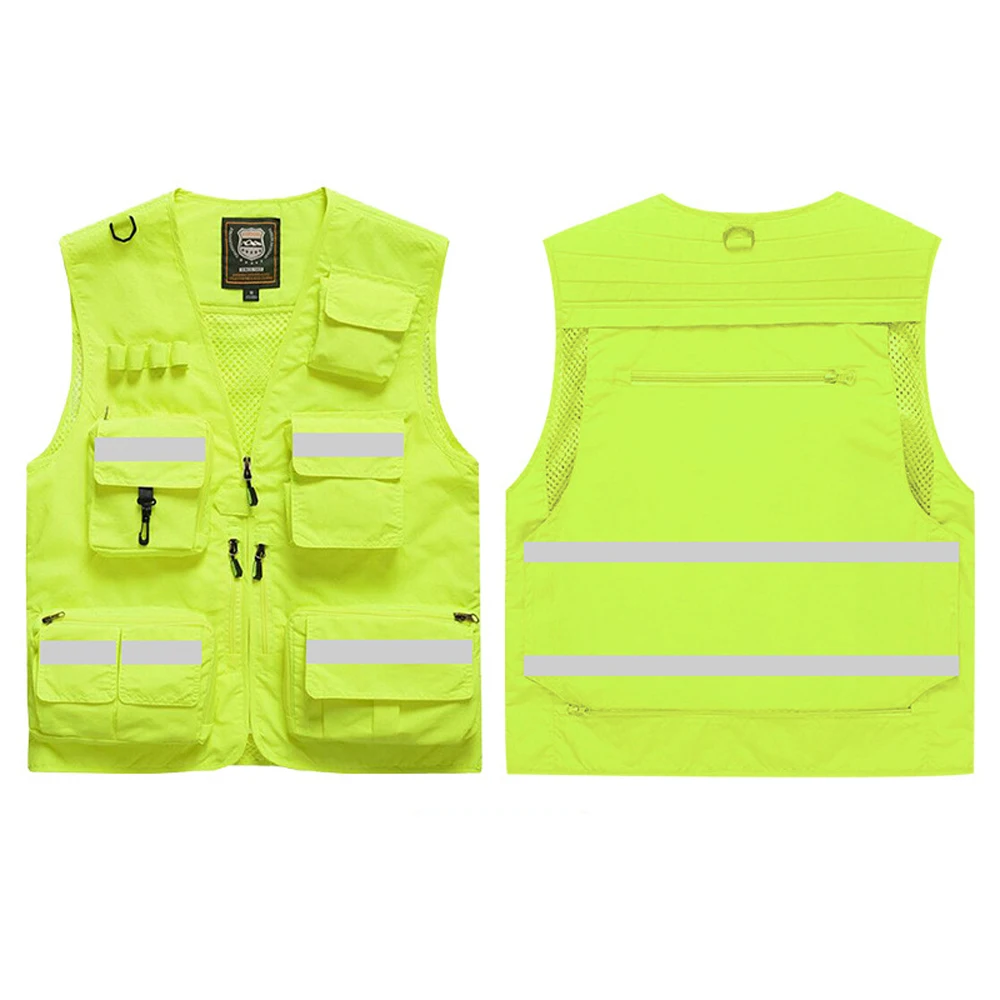 Hi Vis Workwear Safety Vest with Multi Pocket Emergency Rescue Volunteers Communication Safety Jacket Outdoor Work Clothing