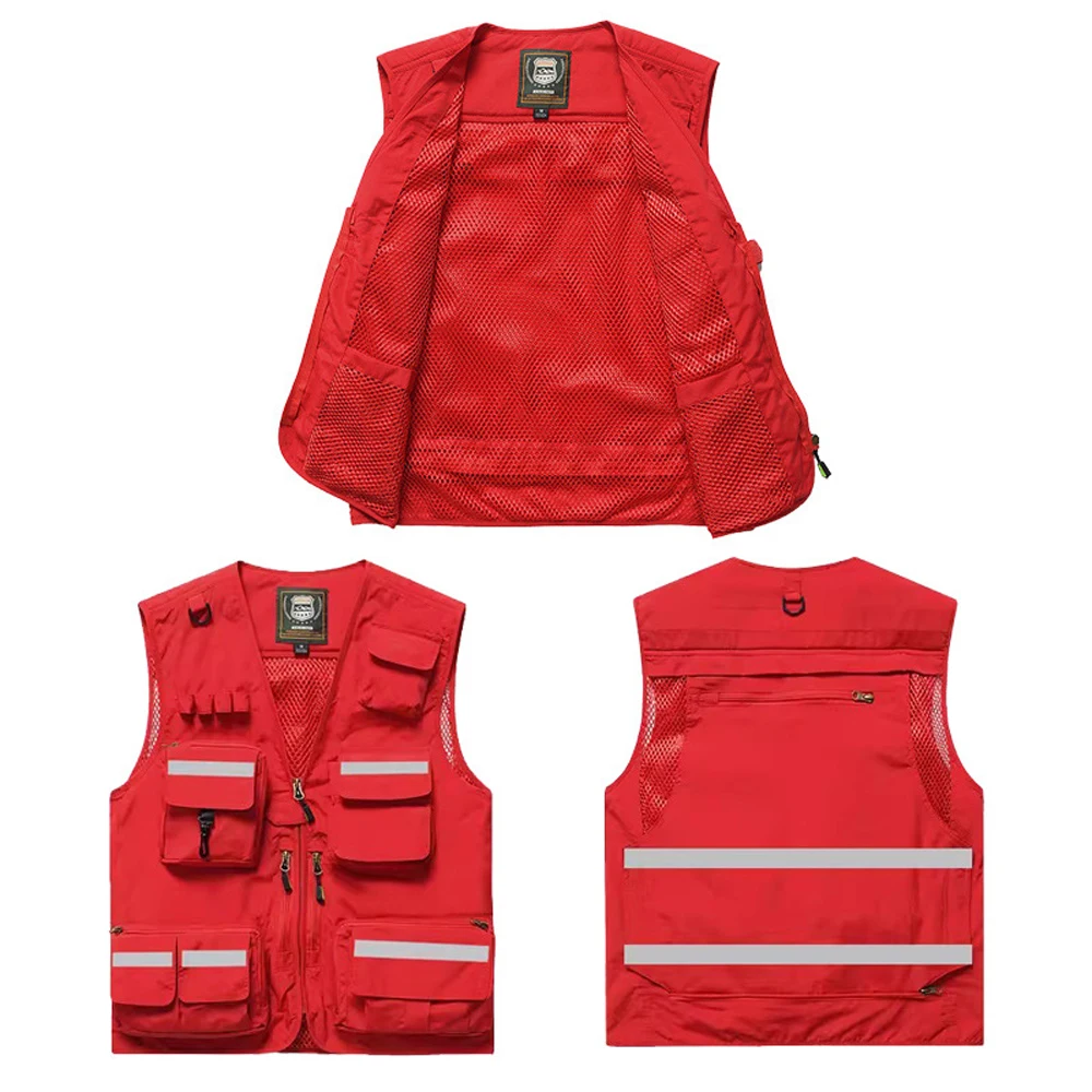 Hi Vis Workwear Safety Vest with Multi Pocket Emergency Rescue Volunteers Communication Safety Jacket Outdoor Work Clothing
