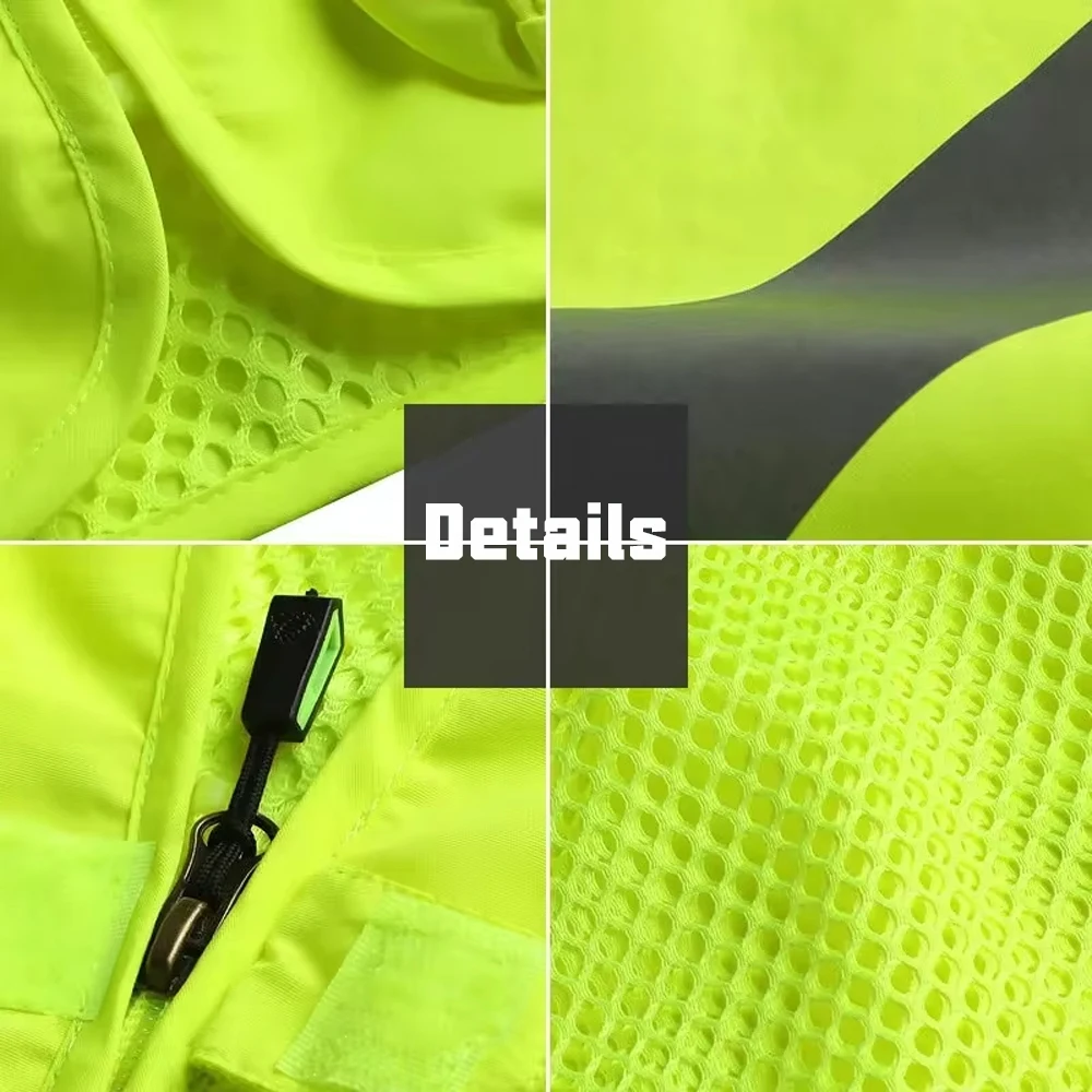 Hi Vis Workwear Safety Vest with Multi Pocket Emergency Rescue Volunteers Communication Safety Jacket Outdoor Work Clothing