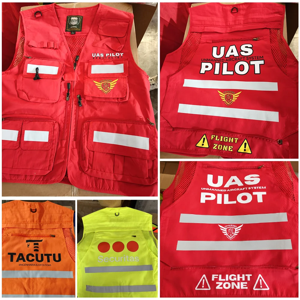 Hi Vis Workwear Safety Vest with Multi Pocket Emergency Rescue Volunteers Communication Safety Jacket Outdoor Work Clothing