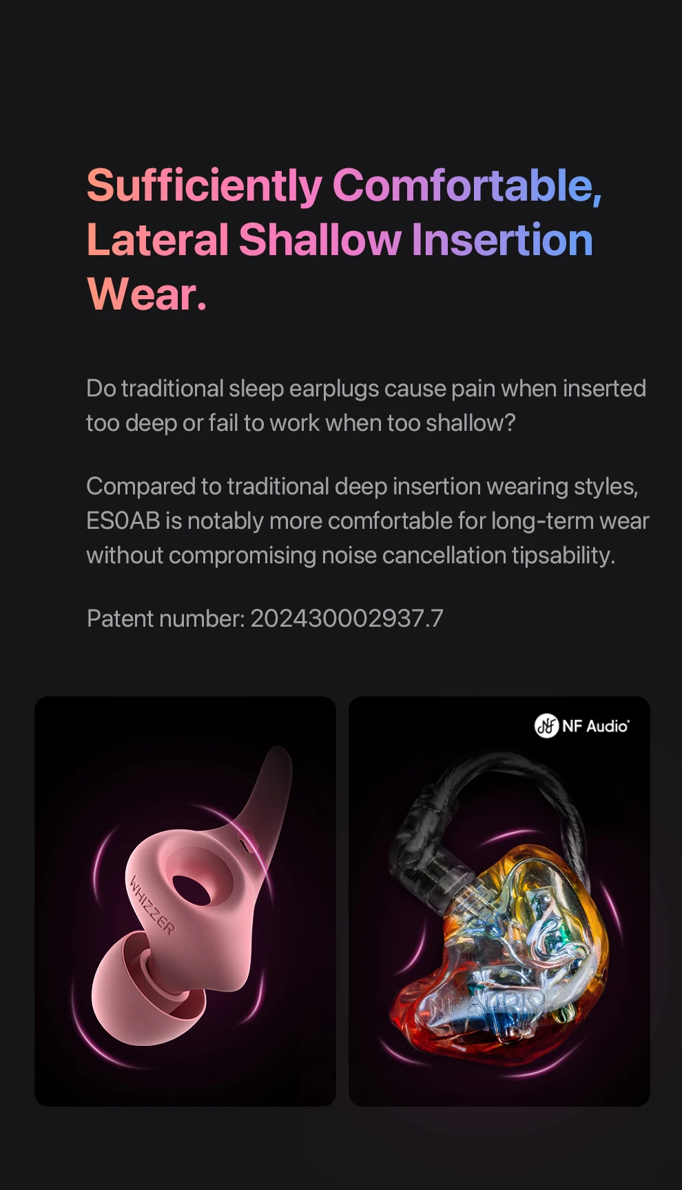 Whizzer ES0AB Linear Noise-Canceling Earplugs Skin-friendly, Antimicrobial Material, Sleep Noise Reduction S/M/L Size