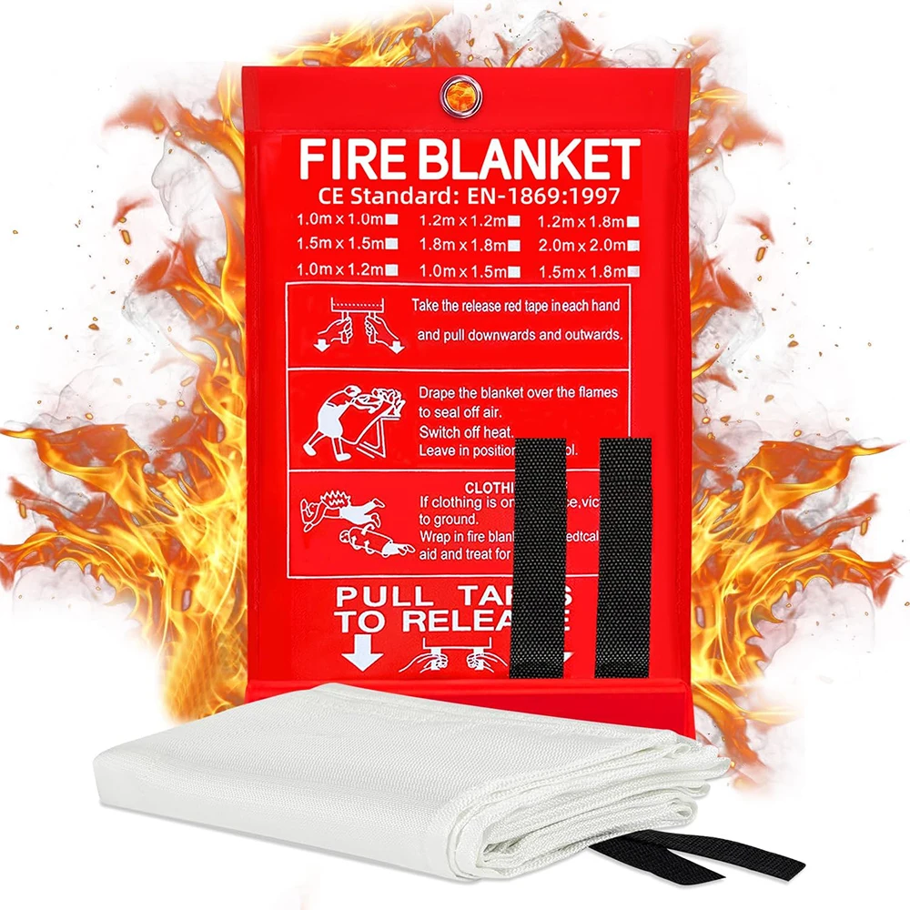 Pack Of 2 Fire Blanket Fiberglass Fire Emergency Rescue Shelter Flame Retardant Escape Survival Safety Cover