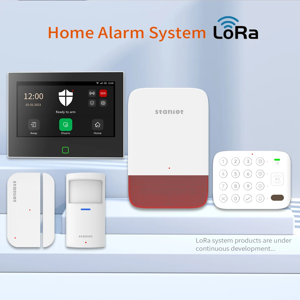 Staniot LoRa Version 7 inch Security Alarm System WiFi 4G Tuya Smart Home Burglar Kit 500m Transmission Distance Built-in Siren