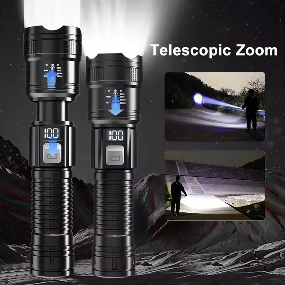 6000000LM LED Flashlight Rechargeable High Power Military Tactical Flashlight Telescopic Zoom Torch Lamp Outdoor Camping Lantern