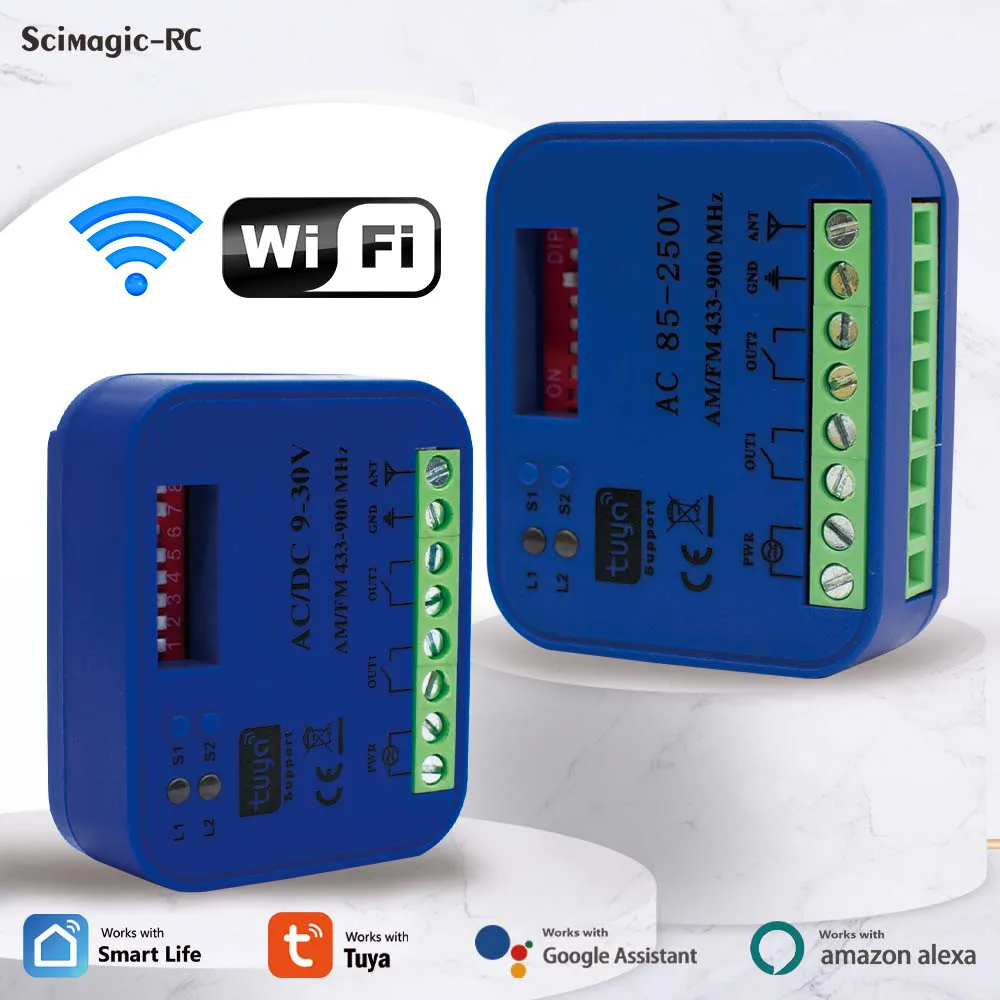 Tuya WIFI Garage RF Smart Receiver 300-900MHz 433.92 868mhz 2CH Universal Garage Door Gate Opener Controller For Alexa