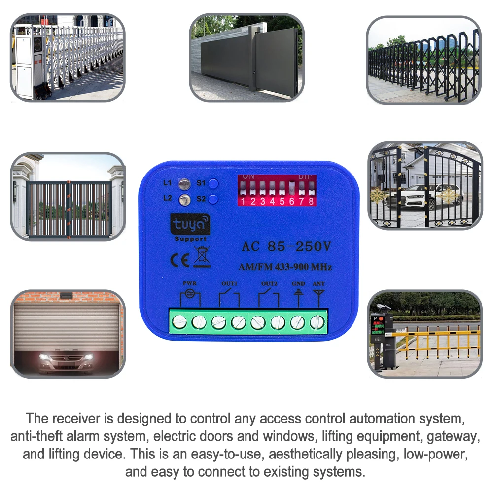 Tuya WIFI Garage RF Smart Receiver 300-900MHz 433.92 868mhz 2CH Universal Garage Door Gate Opener Controller For Alexa
