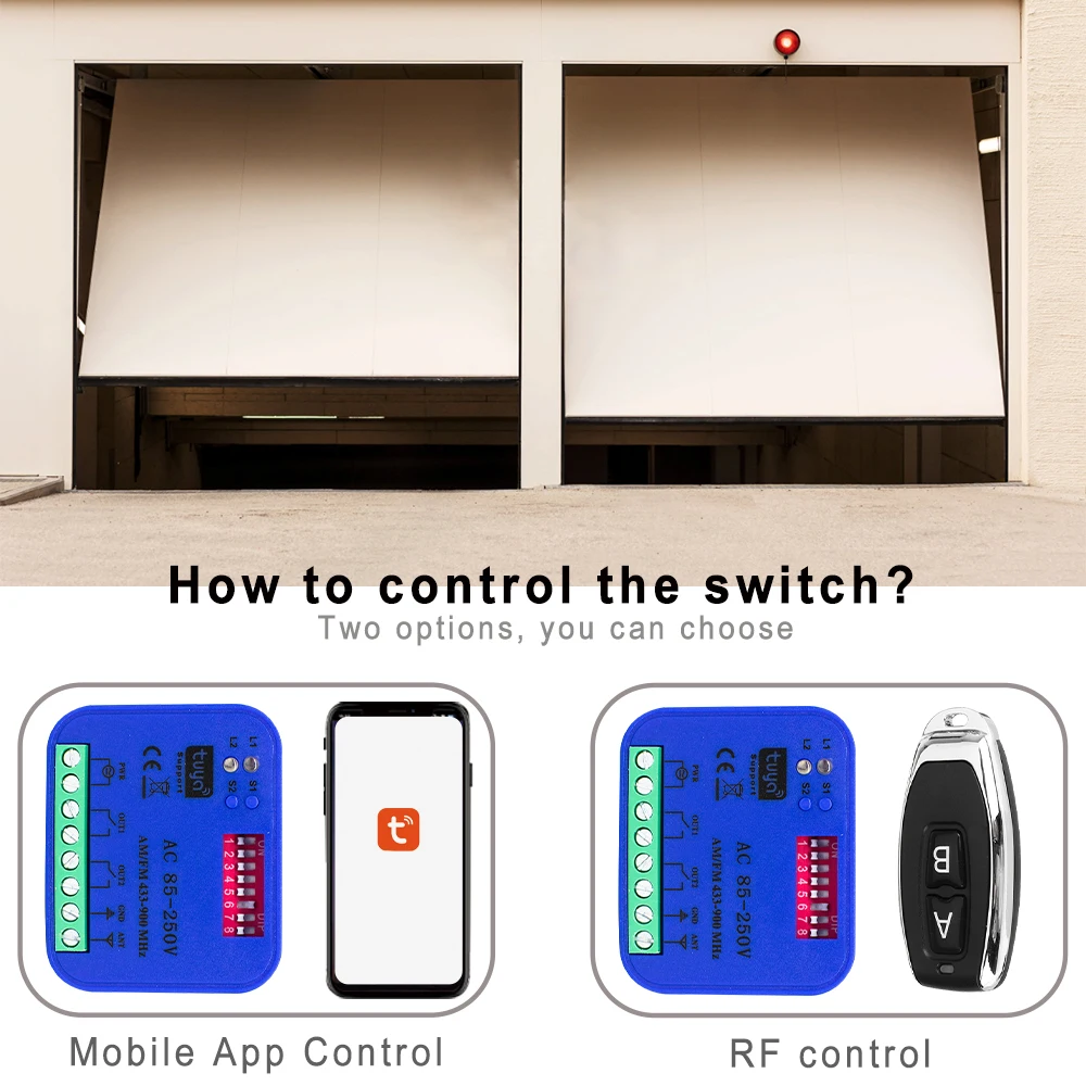 Tuya WIFI Garage RF Smart Receiver 300-900MHz 433.92 868mhz 2CH Universal Garage Door Gate Opener Controller For Alexa