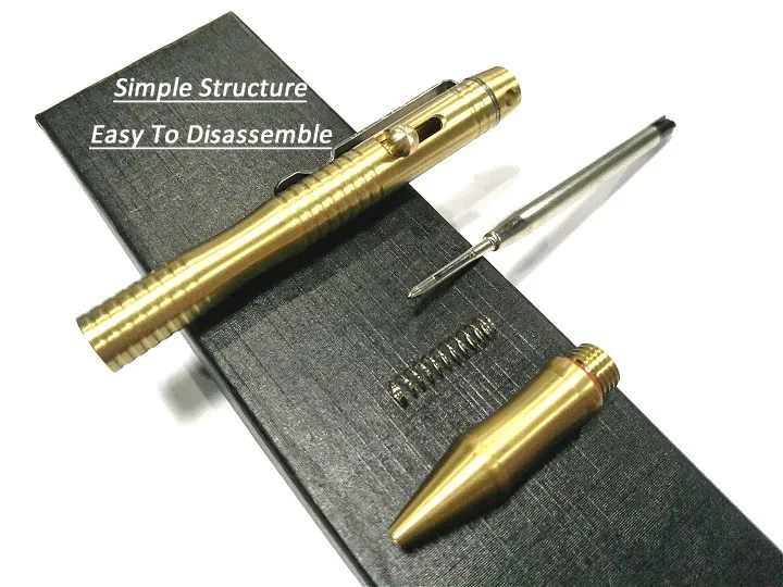 New Self-Defense Brass Tactical Pen High Quality Bolt Switch Ball Point Writing Pen For Outdoor Camp EDC Tool Gift Box