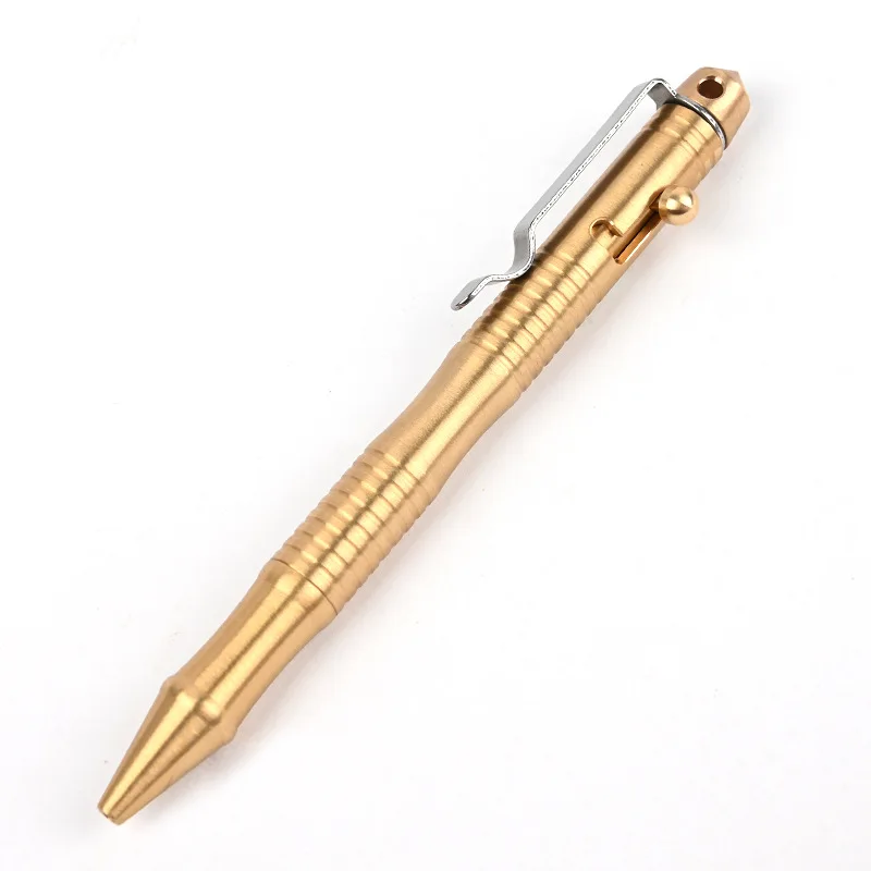 New Self-Defense Brass Tactical Pen High Quality Bolt Switch Ball Point Writing Pen For Outdoor Camp EDC Tool Gift Box