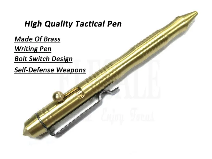 New Self-Defense Brass Tactical Pen High Quality Bolt Switch Ball Point Writing Pen For Outdoor Camp EDC Tool Gift Box
