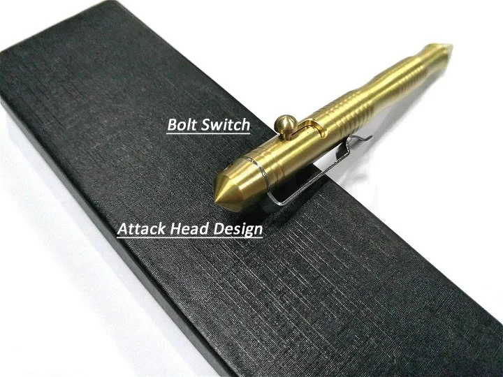 New Self-Defense Brass Tactical Pen High Quality Bolt Switch Ball Point Writing Pen For Outdoor Camp EDC Tool Gift Box