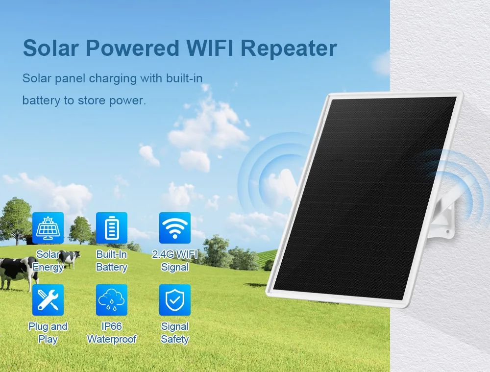 LS VISION Solar Powered WiFi Extender Signal Booster Outdoor Waterproof, Extends Coverage Up to 500ft Compatible with 2.4G WiFi